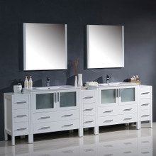 Fresca FVN62-108WH-UNS Torino Double Sink Bathroom Vanity & 3 Side Cabinets & Integrated Sinks & Faucets 108" W - White