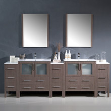 Fresca FVN62-96GO-UNS Torino Double Sink Bathroom Vanity & 3 Side Cabinets & Integrated Sinks & Faucets 96" W - Gray Oak