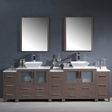 Fresca FVN62-96GO-VSL Torino Double Sink Bathroom Vanity with 3 Side Cabinets & Vessel Sinks & Faucets 96" W - Gray Oak