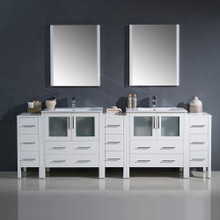 Fresca FVN62-96WH-UNS Torino Double Sink Bathroom Vanity & 3 Side Cabinets & Integrated Sinks & Faucets 96" W - White