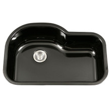 Hamat CeraSteel 31 1/4" x 20 11/16" Undermount Enamel Steel Offset Single Bowl Kitchen Sink in Black