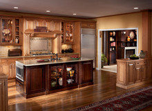 Kraftmaid Kitchen Cabinets - Square Raised Panel - Solid (CRM) Maple in Praline w/Mocha Highlight