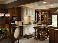 Kraftmaid Kitchen Cabinets - Square Raised Panel - Solid (ALC) Cherry in Chocolate