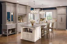 Kraftmaid Kitchen Cabinets - Square Raised Panel - Solid (AA0C) Cherry in Vintage Pebble Grey w/ Coconut Patina