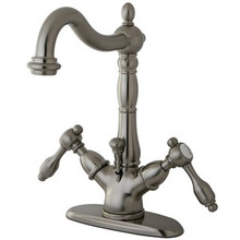 Kingston Brass Two Handle Single Hole Lavatory Faucet With Brass Pop-Up Drain - Satin Nickel