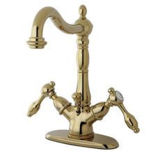 Kingston Brass Two Handle Single Hole Lavatory Faucet With Brass Pop-Up Drain - Polished Brass