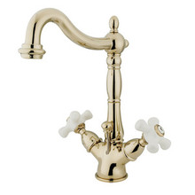 Kingston Brass Two Handle Mono Deck Two Handle Single Hole Lavatory Faucet with Brass Pop-Up Drain & Optional Deck Plate - Polished Brass KS1432PX
