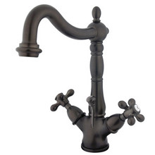 Kingston Brass Two Handle Mono Deck Two Handle Single Hole Lavatory Faucet with Brass Pop-Up Drain & Optional Deck Plate - Oil Rubbed Bronze