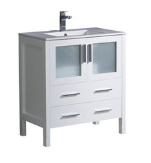 FCB6230WH-I Fresca Torino 30" White Modern Bathroom Cabinet w/ Integrated Sink