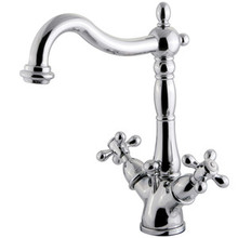Kingston Brass Two Handle Mono Deck Two Handle Single Hole Lavatory Faucet with Brass Pop-Up Drain & Optional Deck Plate - Polished Chrome KS1431AX