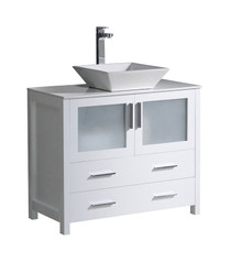 FCB6236WH-CWH-V Fresca Torino 36" White Modern Bathroom Cabinet w/ Top & Vessel Sink