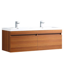 FCB8040TK-I Fresca Largo Teak 57" Wall Mount Double Sink Bathroom Cabinet w/ Integrated Sinks