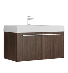 FCB8090GW-I Fresca Vista Walnut 36" Wall Mount Bathroom Cabinet w/ Integrated Sink