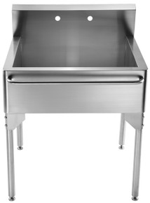 Whitehaus WH302510-NP Pearlhaus Brushed Stainless Steel Single Bowl Commerical Freestanding Utility Sink with Towel Bar