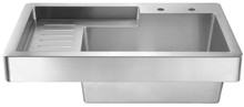 Whitehaus WH33209-NP Pearlhaus Brushed Stainless Steel Single Bowl Drop in Utility Sink with Drainboard