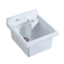 Whitehaus WH474-60 China Single Bowl Drop-in Sink with Wire Basket and 3 1/2 Inch Off Center Drain - White