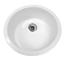 Whitehaus WHE1818R Elementhaus Fireclay Circular Drop In/Undermount Sink with 3 1/2 in. Rear Center Drain - White