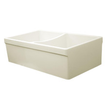 Whitehaus WHQDB532-BISCUIT Farmhaus Fireclay Quatro Alcove Reversible Double Bowl Sink with 2 1/2 in.  or 2 in. Lip - Biscuit