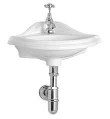 Whitehaus AR036-C Isabella Corner Wall Mount Sink with Oval Bowl, Backsplash, Decorative Trim Overflow and Single Hole Faucet Drilling - White
