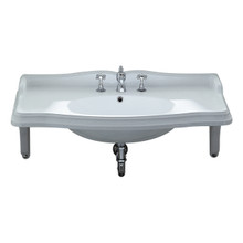 Whitehaus AR864-MNSLEN-3H Isabella Large Rectangular Wall Mount Sink with Integrated Oval Bowl, Widespread Faucet Drilling and Ceramic Shelf Supports - White