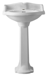Whitehaus AR814-AR815-1H Isabella Traditional Pedestal with Integrated Oval Bowl, Single Hole Faucet Drilling - White