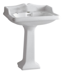 Whitehaus AR834-AR805-1H Isabella Traditional Pedestal with Integrated large Rectangular Bowl, Single Hole Faucet Drilling - White