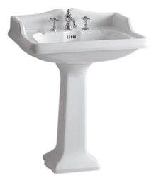 Whitehaus AR834-AR805-3H Isabella Traditional Pedestal with Integrated large Rectangular Bowl, Widespread Faucet Drilling - White