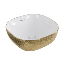 Whitehaus WH71301-F25 Isabella Plus  Square Top Mount Sink, Embossed Exterior, Smooth Interior, Center Drain - White/Gold