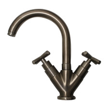Whitehaus WHLX79250-BN Luxe Single Hole/Two Handle Lavatory Faucet with Tubular Swivel Spout, Cross Handles and Pop-up Drain  - Brushed Nickel