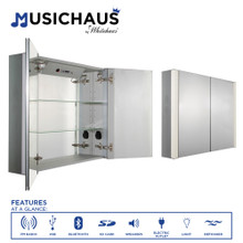 Whitehaus WHFEL7089-S Musichaus Double Mirrored Door Medicine Cabinet with USB, SD Card, Bluetooth, FM radio, Speakers, Defogger, & Dimmer