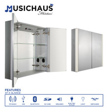 Whitehaus WHFEL8069-S Musichaus Double Mirrored Door Medicine Cabinet with USB, SD Card, Bluetooth, FM radio, Speakers, Defogger, & Dimmer