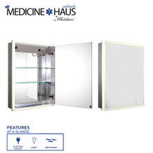 Whitehaus WHLUN7055-IR Medicinehaus Recessed Single Mirrored Door Medicine Cabinet with Outlet, Defogger, LED Power Button and Dimmer for Light