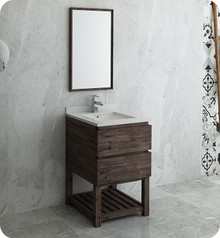 Fresca FVN3124ACA-FS Formosa 24" Floor Standing Modern Bathroom Vanity w/ Open Bottom & Mirror - Acacia Wood