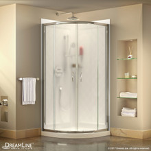 DreamLine DL-6152-01FR Prime 33 in. D x 33 in. W x 76 3/4 in. H Frosted Sliding Shower Enclosure in Chrome with White Acrylic Base and Backwall