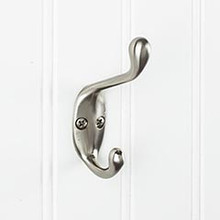 Hardware Resources YD40-337SN 3-3/8" Double Zinc Wall Mount Coat and Hat Hook - Screws Included - Satin Nickel