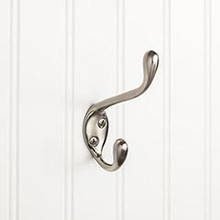 Hardware Resources YD40-450SN 4-1/2" Double Zinc Wall Mount Coat and Hat Hook - Screws Included - Satin Nickel