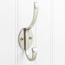 Hardware Resources YD55-587SN 5-7/8" Double Zinc Wall Mount Decorative Coat and Hat Hook - Screws Included - Satin Nickel