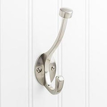 Hardware Resources YD60-550SN 5-1/2" Double Zinc Wall Mount Decorative Coat and Hat Hook - Screws Included - Satin Nickel