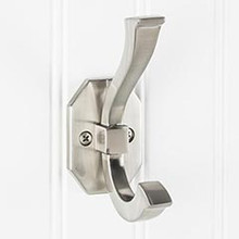 Hardware Resources YD45-431SN 4-5/16" Double Zinc Wall Mount Decorative Coat and Hat Hook - Screws Included - Satin Nickel