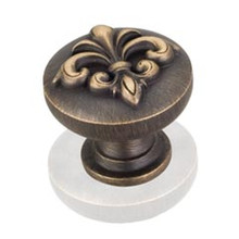 Hardware Resources 218ABSB 1-3/8" Overall Length Raised Fleur-de-lis Cabinet Knob - Screws Included - Antique Brushed Satin Brass