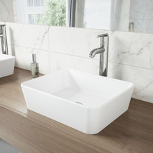 VIGO VGT1012 Marigold Matte Stone Vessel Bathroom Sink Set With Linus Vessel Faucet In Brushed Nickel