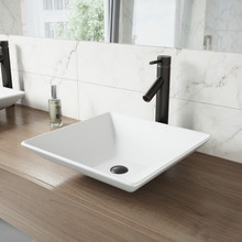 VIGO VGT1017 Hibiscus Matte Stone Vessel Bathroom Sink Set With Seville Vessel Faucet In Matte Black