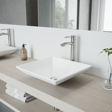 VIGO VGT1087MW Hibiscus Matte Stone Vessel Bathroom Sink Set With Milo Vessel Faucet In Brushed Nickel