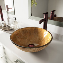 VIGO VGT172 Amber Sunset Glass Vessel Bathroom Sink Set With Seville Vessel Faucet In Oil Rubbed Bronze