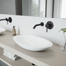 VIGO VGT994 Wisteria Matte Stone Vessel Bathroom Sink Set With Olus Wall Mount Faucet In Matte Black