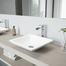 VIGO VGT939 Begonia Matte Stone Vessel Bathroom Sink Set With Amada Faucet In Chrome