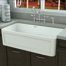 Whitehaus WHPLCON3319-WHITE Fireclay 33" Large Reversible Sink with Concave Apron Front on One Side & Plain Apron Front on the Other
