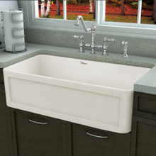 Whitehaus WHPLCON3319-BISCUIT Fireclay 33" Large Reversible Sink with Concave Apron Front on One Side & Plain Apron Front on the Other