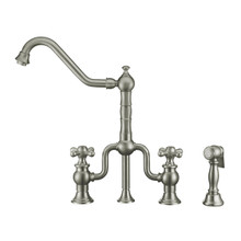 Whitehaus WHTTSCR3-9771-NT-BN Twisthaus Plus Bridge Kitchen Faucet with Traditional Swivel Spout, Cross Handles and Brass Side Spray - Brushed Nickel