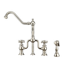 Whitehaus WHTTSCR3-9771-NT-PN Twisthaus Plus Bridge Kitchen Faucet with Traditional Swivel Spout, Cross Handles and Brass Side Spray - Polished Nickel